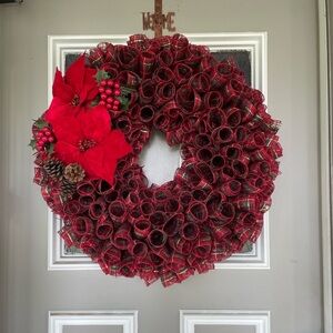 HAND CRAFTED 18” CHRISTMAS WREATH IN RED AND GREEN PLAID GREAT GIFT